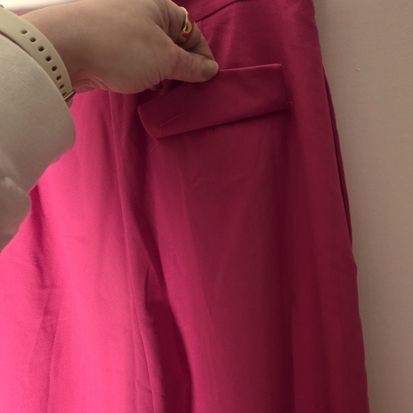 ZARA Hot Pink Berry Wide Leg Trouser Pants Size Large High Waist - Picture 6 of 8
